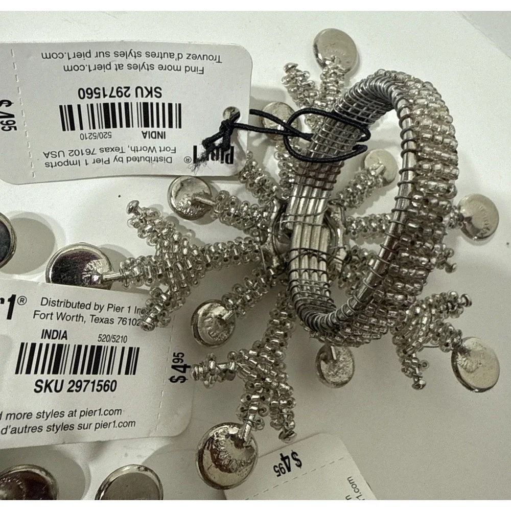 Snowflake Shape Beaded‎ Napkin Rings Christmas Holiday Decor LOT Of 3 w/New Tags